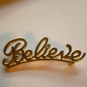 Believe Gold Tone Pin Brooch